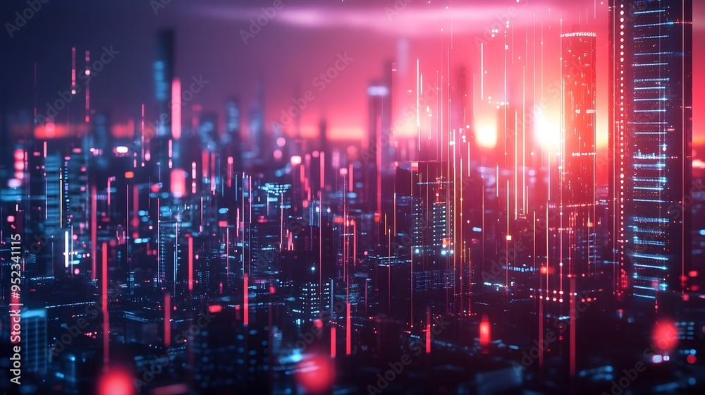 Fototapeta premium Cutting edge Financial Software Innovations with Sleek Futuristic Cityscape Backdrop