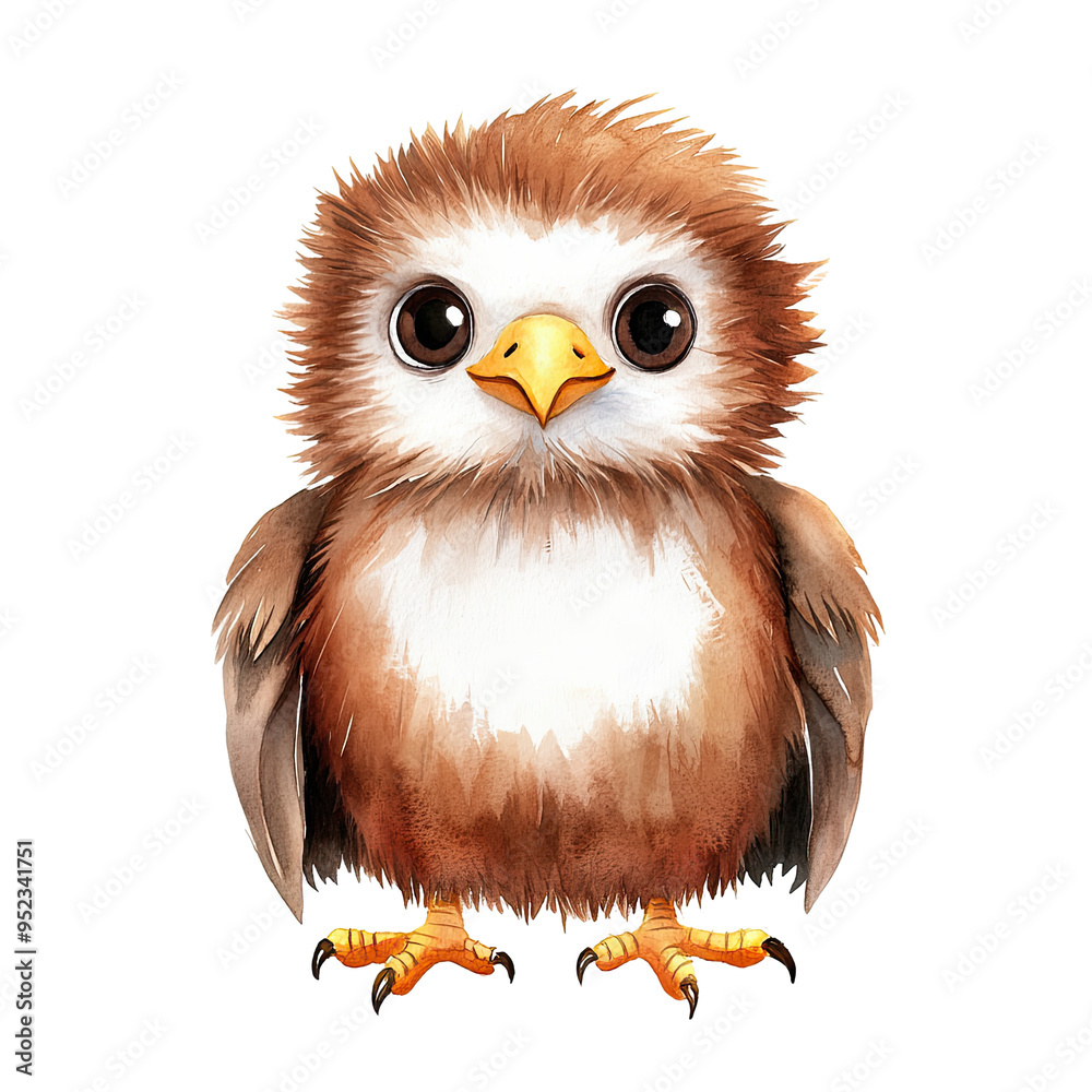 Obraz premium A cute baby eagle watercolor clipart, perfect for nursery, isolated on white background
