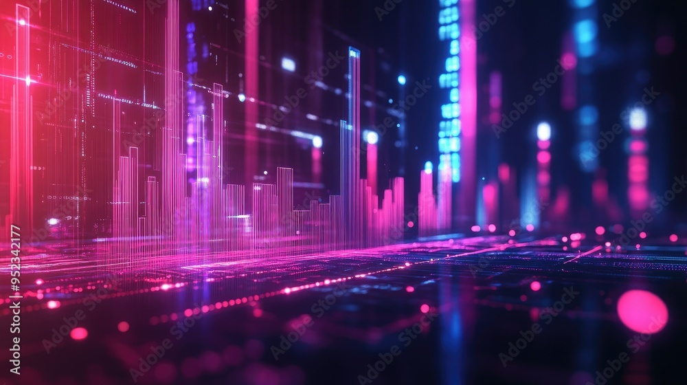 A futuristic financial graph with rising bars and glowing data points, symbolizing positive market trends. A futuristic financial graph with rising bars and glowing data points, symbolizing positive market trends.