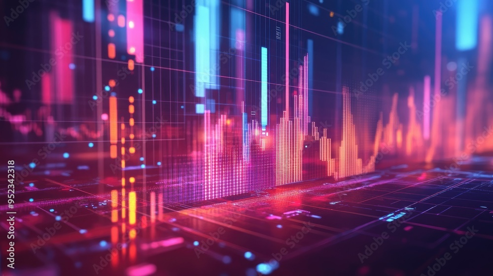 A futuristic financial graph with rising bars and glowing data points, symbolizing positive market trends. A futuristic financial graph with rising bars and glowing data points, symbolizing positive market trends.