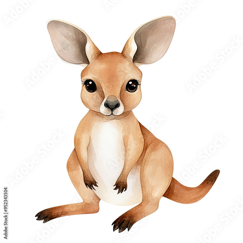 A cute baby kangaroo watercolor clipart, perfect for nursery, isolated on white background