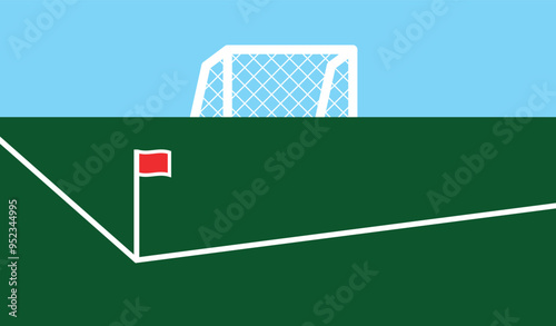 Illustration of a football (soccer) pitch and goals. Attribute and symbol of the game of football. Gates with a net, the place of the goalkeeper's game.