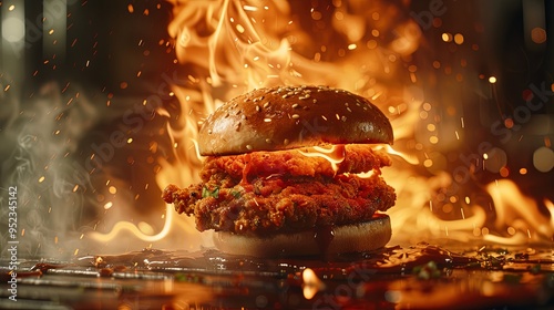 Spicy fire themed ads for scrumptious chicken burgers