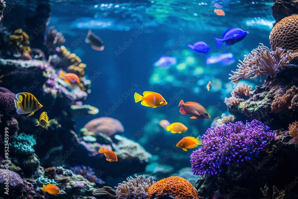 Fototapeta premium Colorful Fish and Coral Reef in a Marine Aquarium