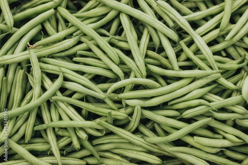 Green beans background. Close-up of fresh green beans. 