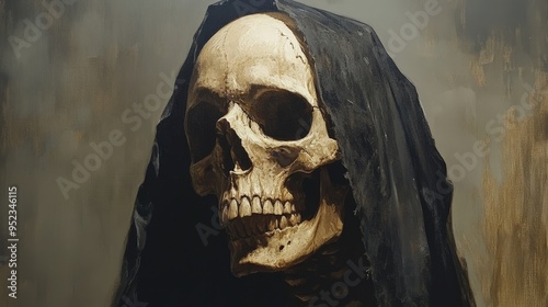 Detailed Portrait of Santa Muerte in Ornate Robes