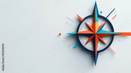 Compass pointing direction, clean lines, minimal flat design illustration on white background, copy space for stock photo with minimal concept, No logo, No Trademark, No text