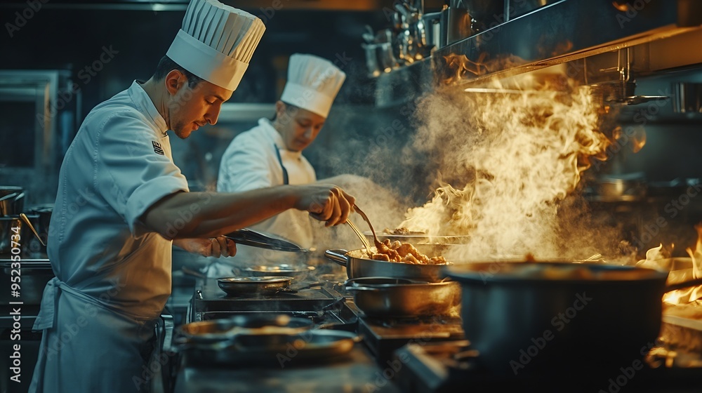 Chefs cooking in restaurant kitchen : Generative AI Chefs cooking in restaurant kitchen : Generative AI
