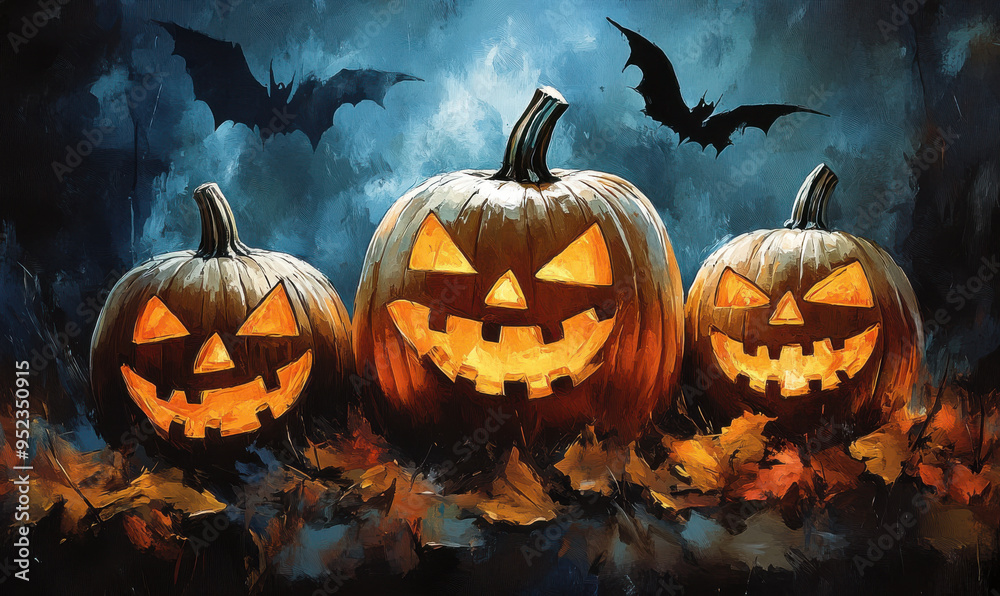 Fototapeta premium Professional retro vintage postcard illustration painting with a traditional Halloween theme