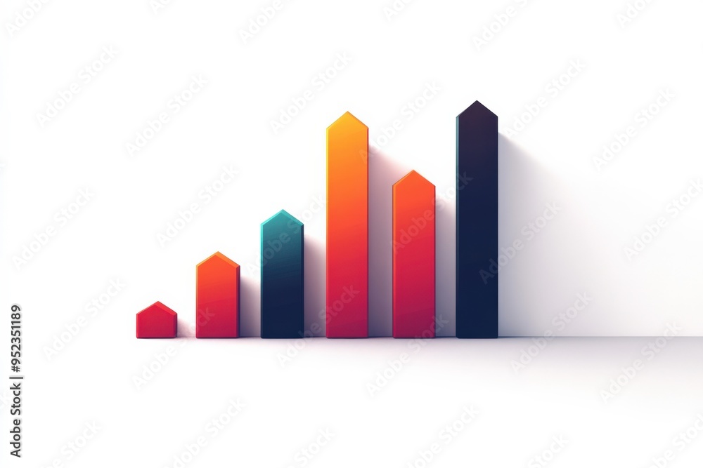 Bar chart rising, minimalist design, flat illustration on white background, copy space for stock photo with minimal concept, No logo, No Trademark, No text Bar chart rising, minimalist design, flat illustration on white background, copy space for stock photo with minimal concept, No logo, No Trademark, No text