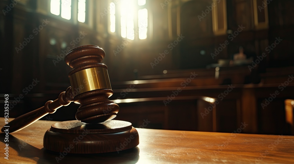 Close-up of a wooden gavel in a courthouse. Close-up of a wooden gavel in a courthouse.