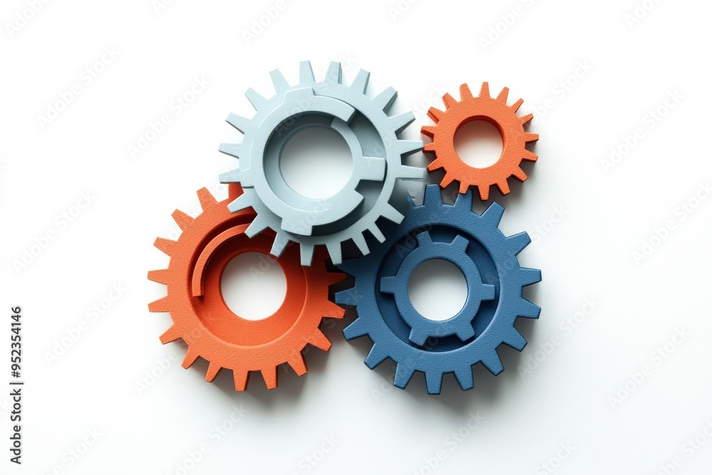 Gears interlocking, representing growth, minimal flat design illustration on white background, copy space for stock photo with minimal concept, No logo, No Trademark, No text Gears interlocking, representing growth, minimal flat design illustration on white background, copy space for stock photo with minimal concept, No logo, No Trademark, No text