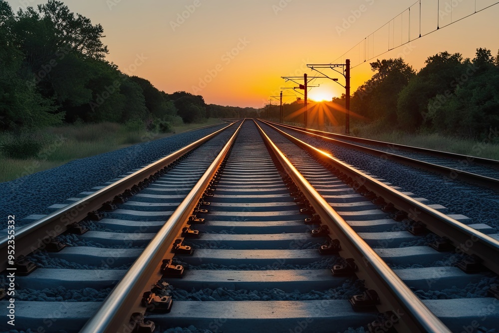 Railway Track Silhouette at Sunset: A Journey Through Tranquil Routes Railway Track Silhouette at Sunset: A Journey Through Tranquil Routes