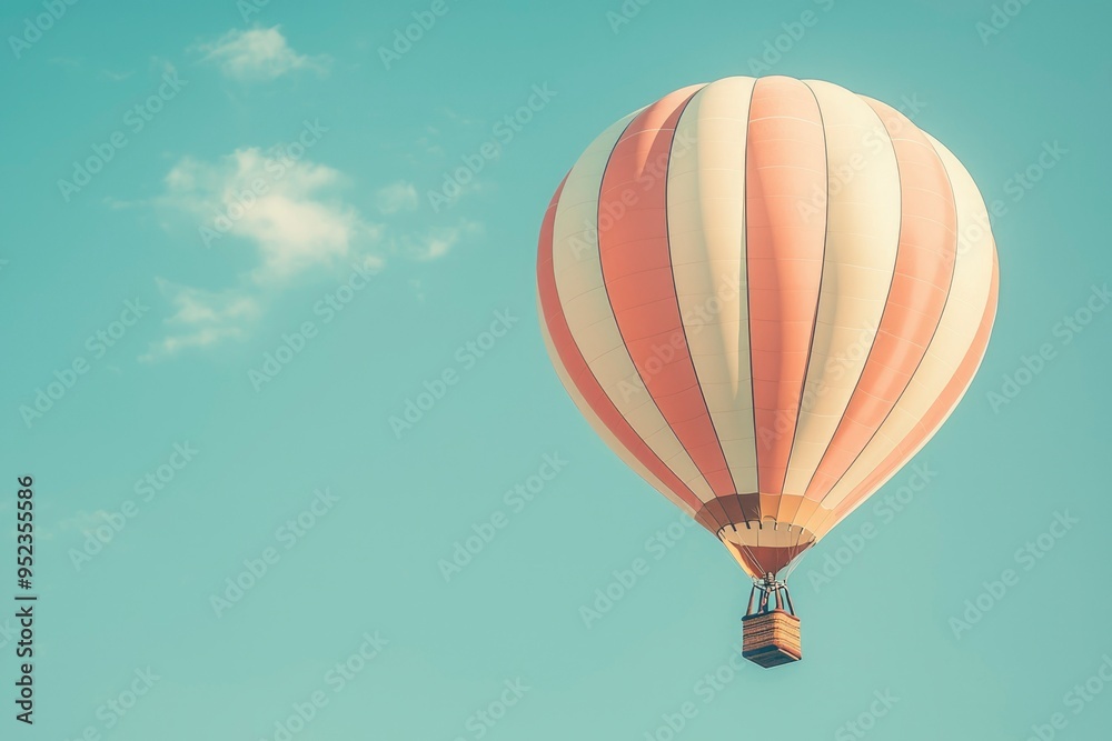 Fototapeta premium A Single Hot Air Balloon Soaring Through a Blue Sky