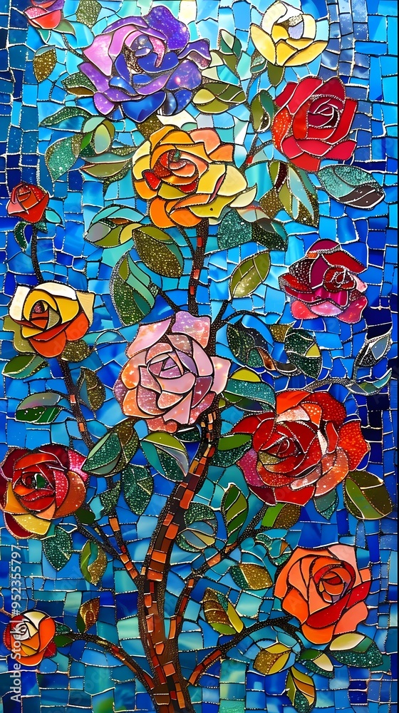 Fototapeta premium colorful glitter roses plants pattern illustration poster background