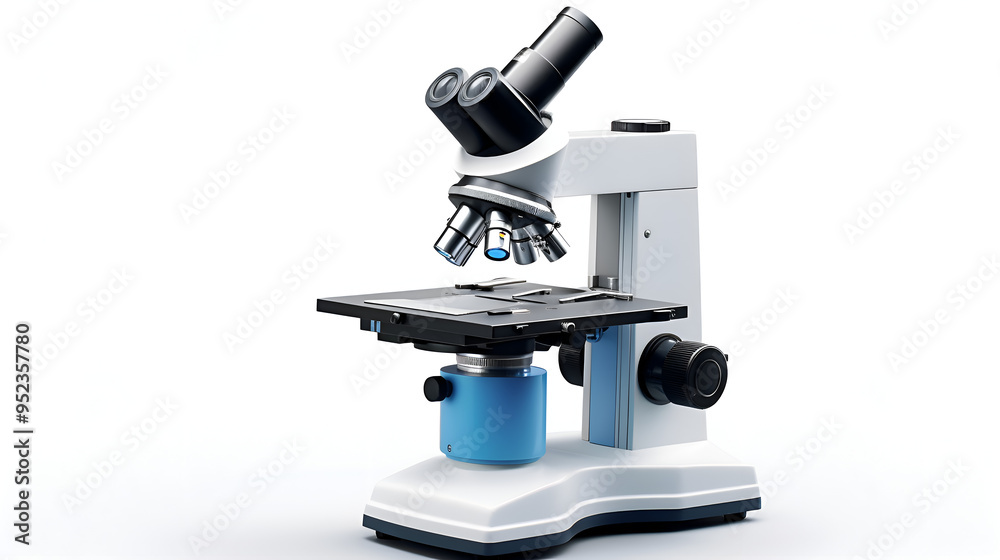 Professional Laboratory Microscope with Clear Optical Lens on a Clean White Surface for Precise Observations Professional Laboratory Microscope with Clear Optical Lens on a Clean White Surface for Precise Observations