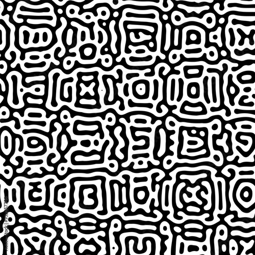 Monochrome abstract tribal maze seamless pattern with organic line shapes in black and white design photo