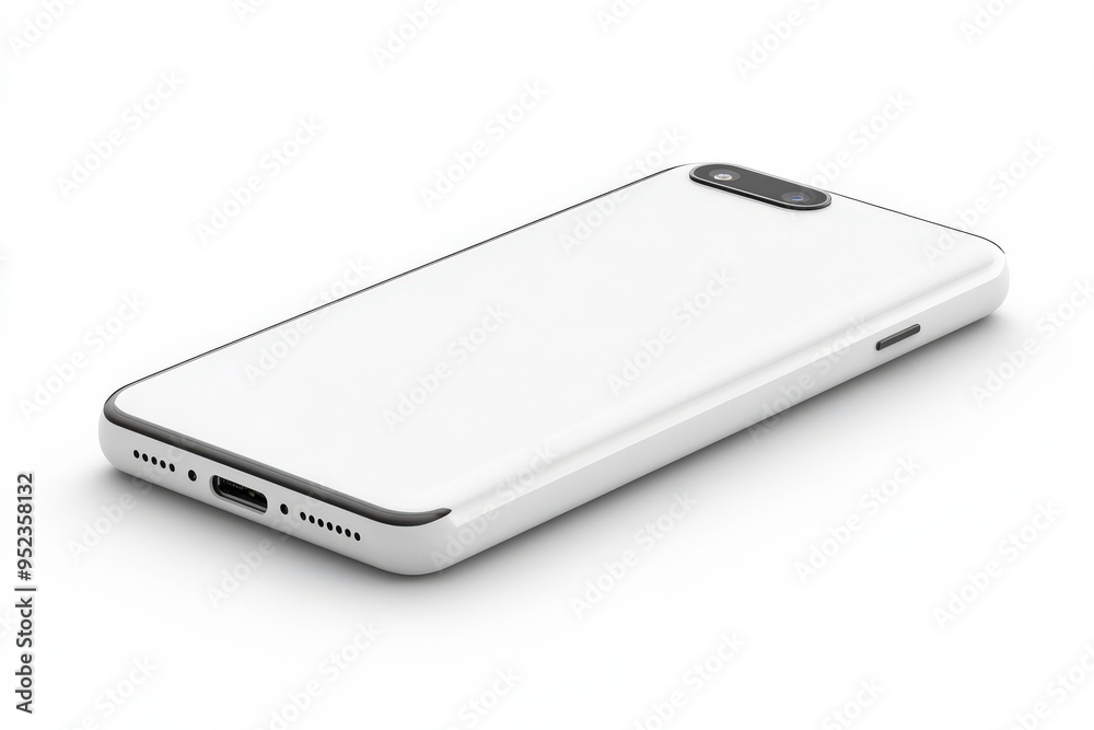 Sleek white smartphone, isolated on a white background, 3D render illustration, copy space for stock photo with minimal concept, No logo, No Trademark, No text Sleek white smartphone, isolated on a white background, 3D render illustration, copy space for stock photo with minimal concept, No logo, No Trademark, No text
