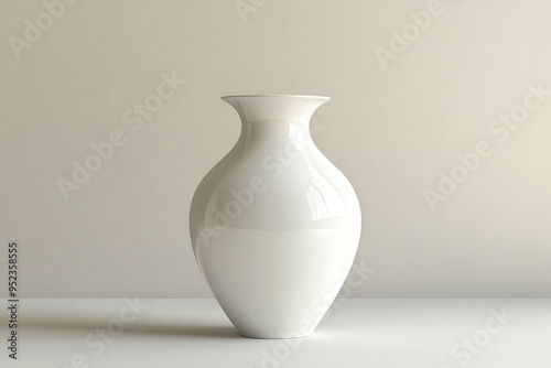 Minimalist white vase, centered on a white background, 3D render illustration, copy space for stock photo with minimal concept, No logo, No Trademark, No text