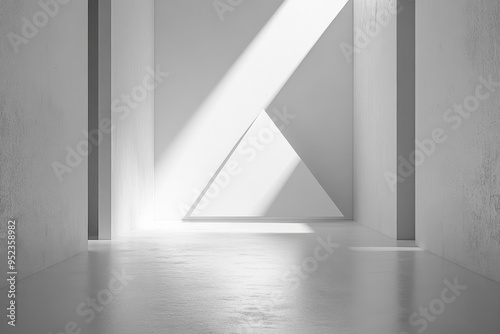 Geometric white prism, centered on a white background, 3D render illustration, copy space for stock photo with minimal concept, No logo, No Trademark, No text