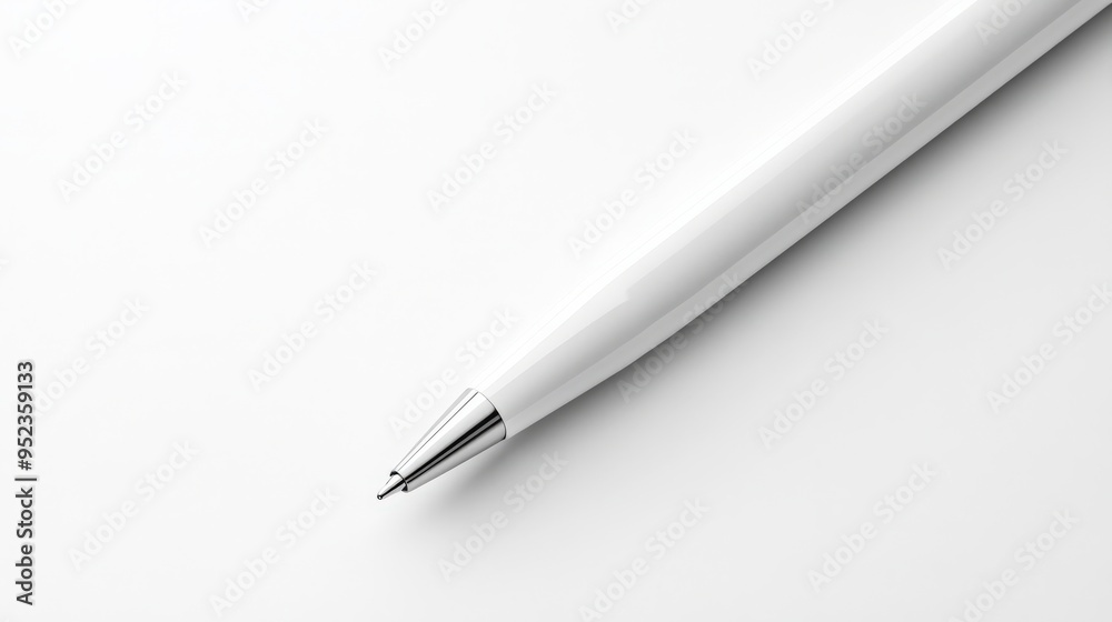 Sleek white pen, isolated on a white background, 3D render illustration, copy space for stock photo with minimal concept, No logo, No Trademark, No text Sleek white pen, isolated on a white background, 3D render illustration, copy space for stock photo with minimal concept, No logo, No Trademark, No text