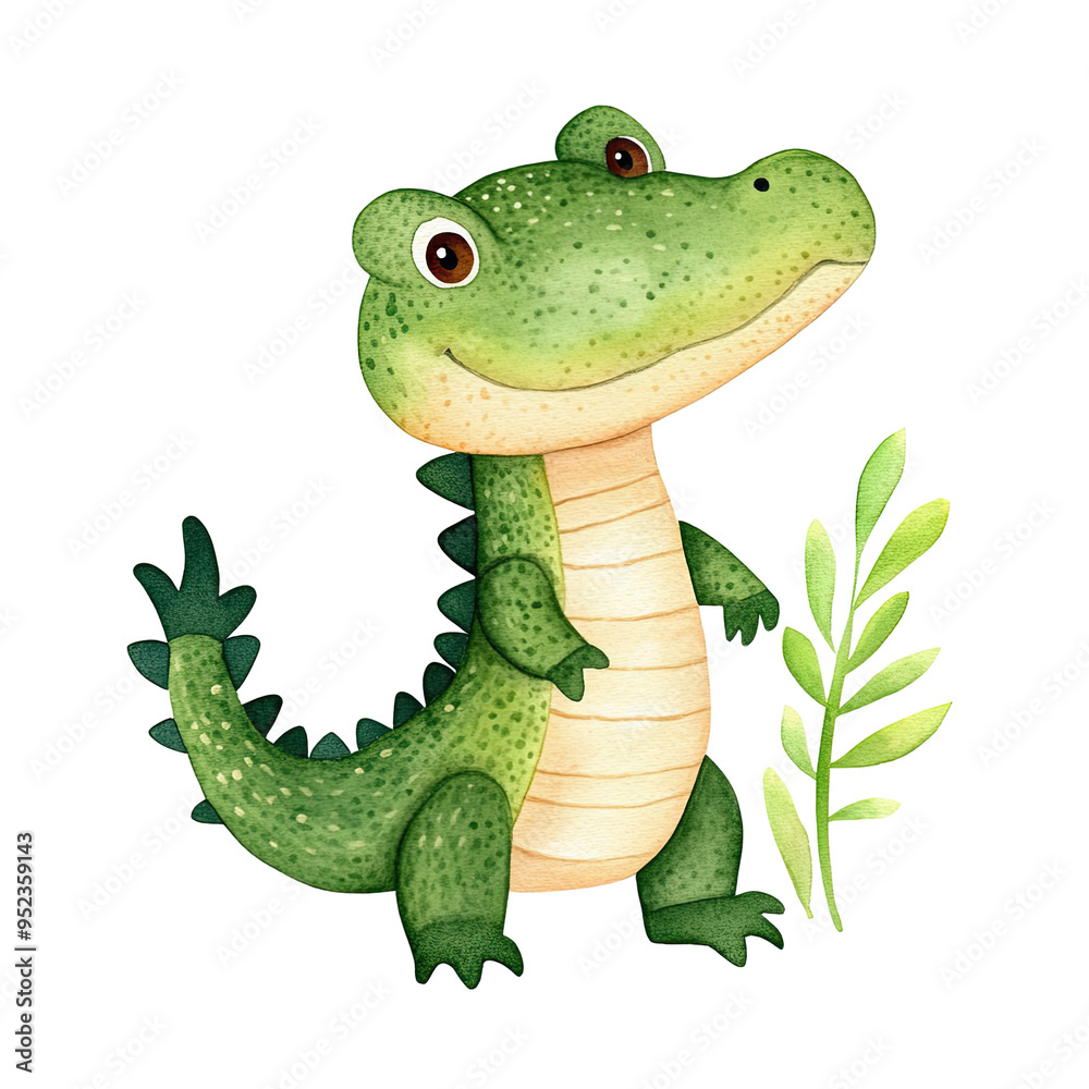 Fototapeta premium alligator watercolor clipart, perfect for nursery, isolated on white background