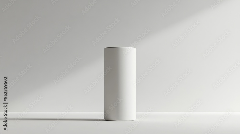Simple white cylinder, floating on a white background, 3D render illustration, copy space for stock photo with minimal concept, No logo, No Trademark, No text