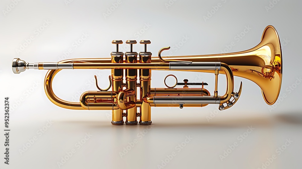 Obraz premium A shiny gold trumpet isolated on a white background.