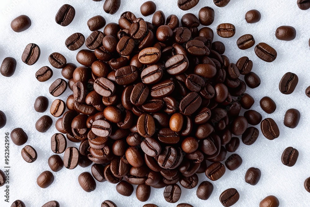 Obraz premium Coffee Beans on Snowy White Background A Stunning Top View Image