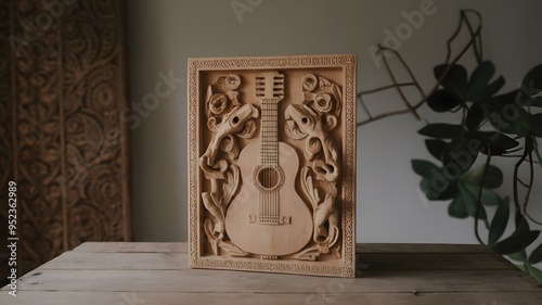 Spanish Hand-Carved Flamenco Guitar Relief: Cultural Heritage in Wooden Artistry photo