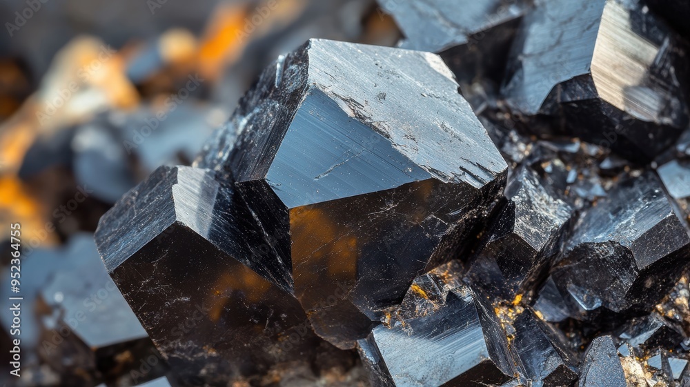 Detailed view of wolframite showcasing rich black hues and sharp facets Detailed view of wolframite showcasing rich black hues and sharp facets