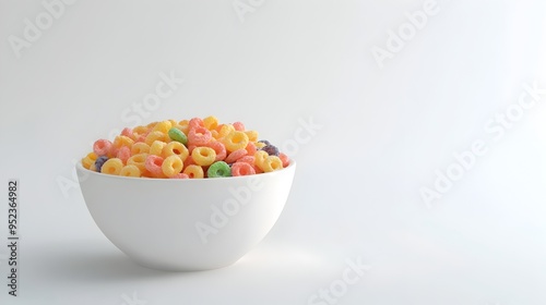 Vibrant Breakfast Cereal in a Bowl Against a Plain White Background