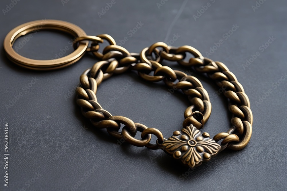 Fototapeta premium Elegant Bronze Keyring with Smooth Chain and Decorative Motifs