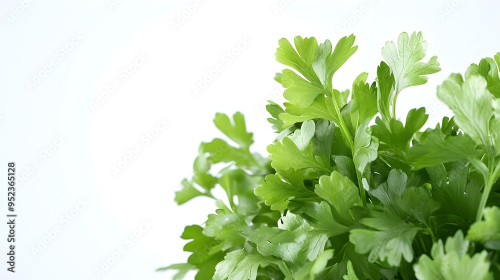Vibrant Bunch of Fresh Parsley Leaves Against Clean White Background Vibrant Bunch of Fresh Parsley Leaves Against Clean White Background