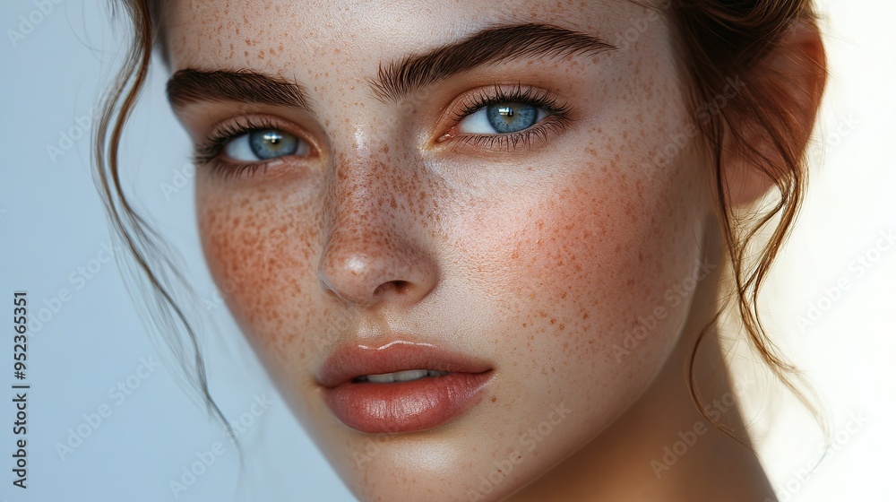 Perfect skin closeup on a white background with emphasis on smooth, clear complexion Perfect skin closeup on a white background with emphasis on smooth, clear complexion