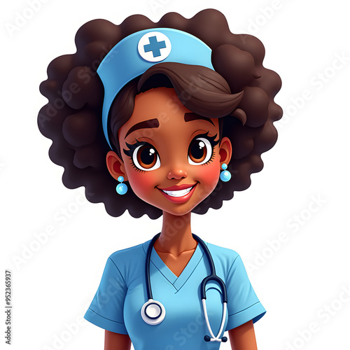 afro women  cartoon nurse with a stethoscope 