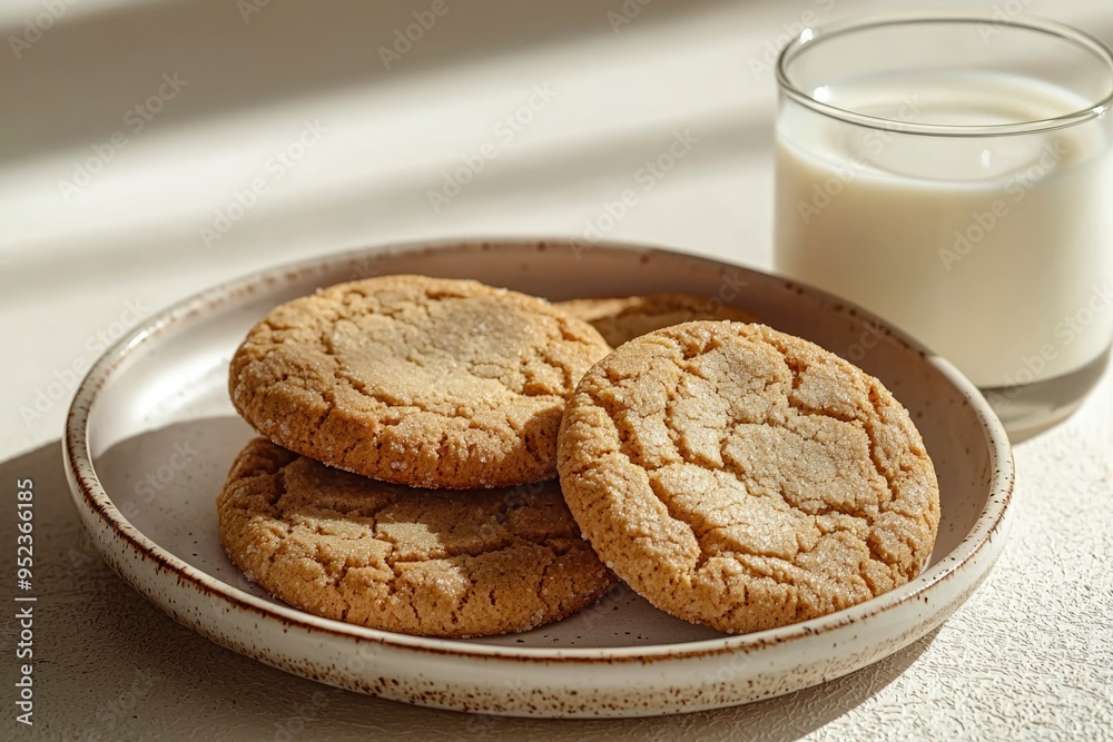 Sugar Cookies with Milk on a Speckled Plate