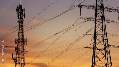 Television and wireless internet antennas on a telecom tower and phone base station