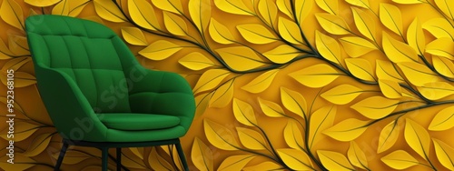 Seamless leaf pattern wall with green and yellow autumn leaves background.