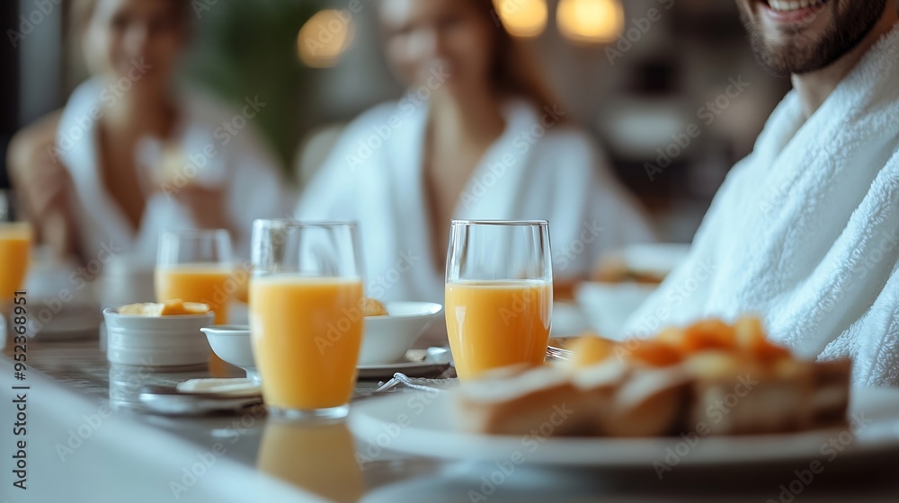 Hotel guests have breakfast in bathrobes : Generative AI