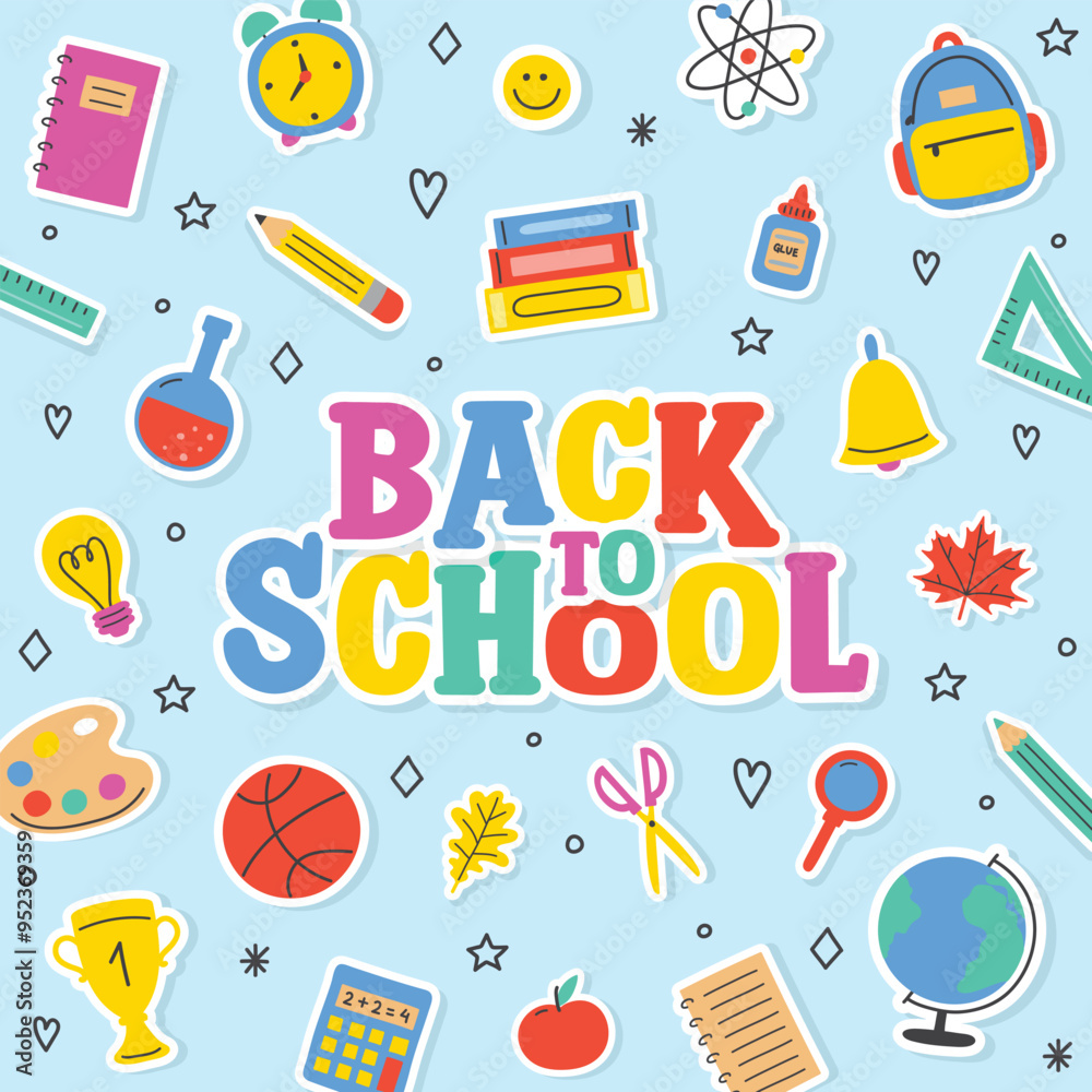 Back to school card with cartoon icons. Vector illustration Back to school card with cartoon icons. Vector illustration