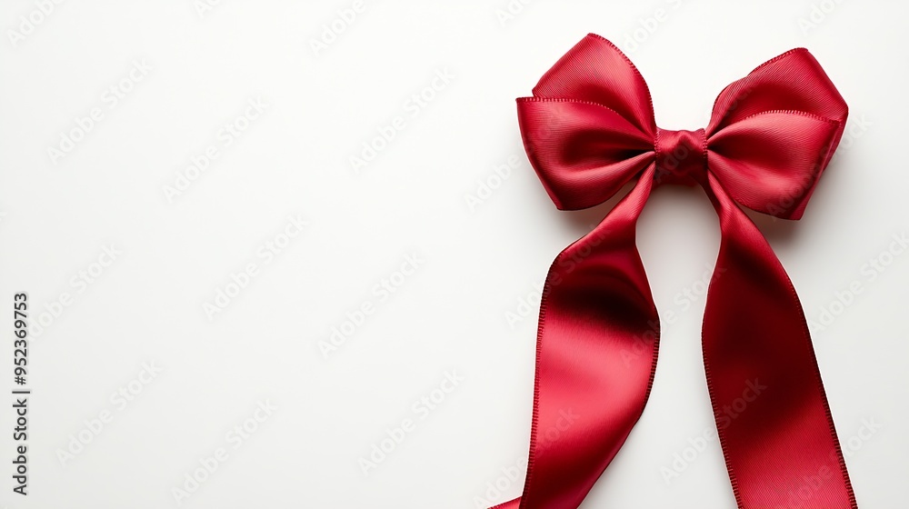 Red satin ribbons with bow isolated on white top view : Generative AI Red satin ribbons with bow isolated on white top view : Generative AI
