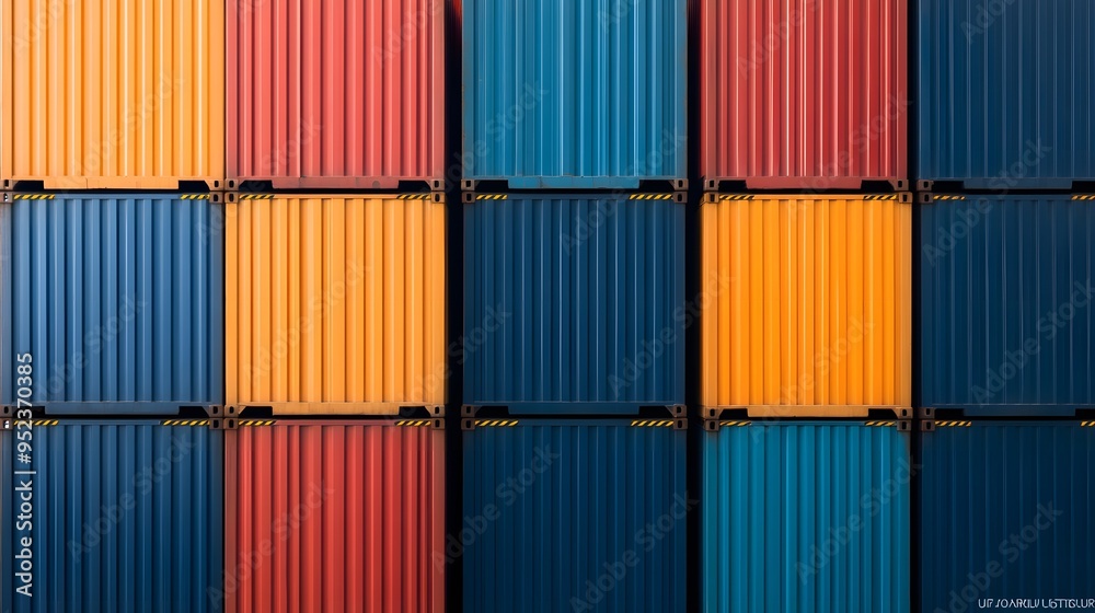 A vibrant arrangement of colorful shipping containers in various shades, showcasing industrial design and modern logistics. A vibrant arrangement of colorful shipping containers in various shades, showcasing industrial design and modern logistics.