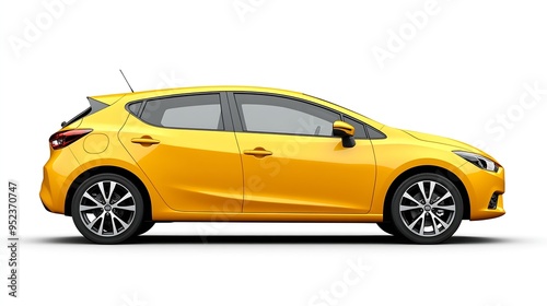 Side view of yellow hatchback car is isolated on white background with clipping path : Generative AI