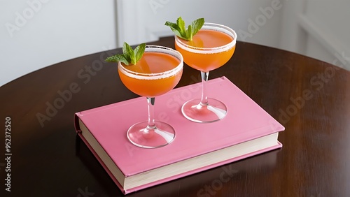 Wallpaper Mural Orange alcohol cocktails with mint on pink book on table Torontodigital.ca