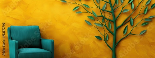 Seamless leaf pattern wall with green and yellow autumn leaves background.