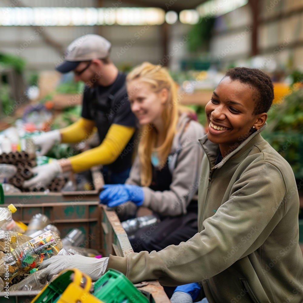 Obraz premium Business people volunteering at a recycling center