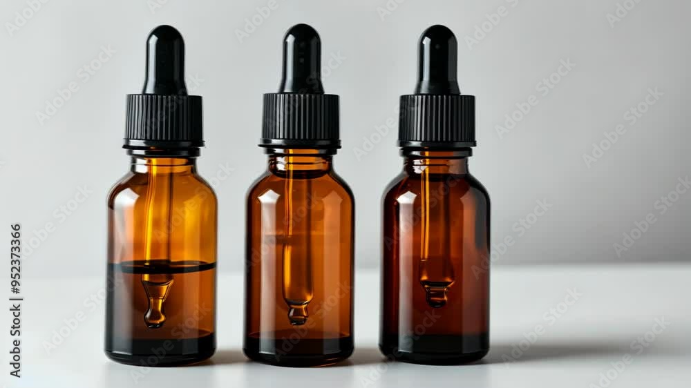 Exploring essential oils with amber dropper bottles on a minimalist countertop Exploring essential oils with amber dropper bottles on a minimalist countertop