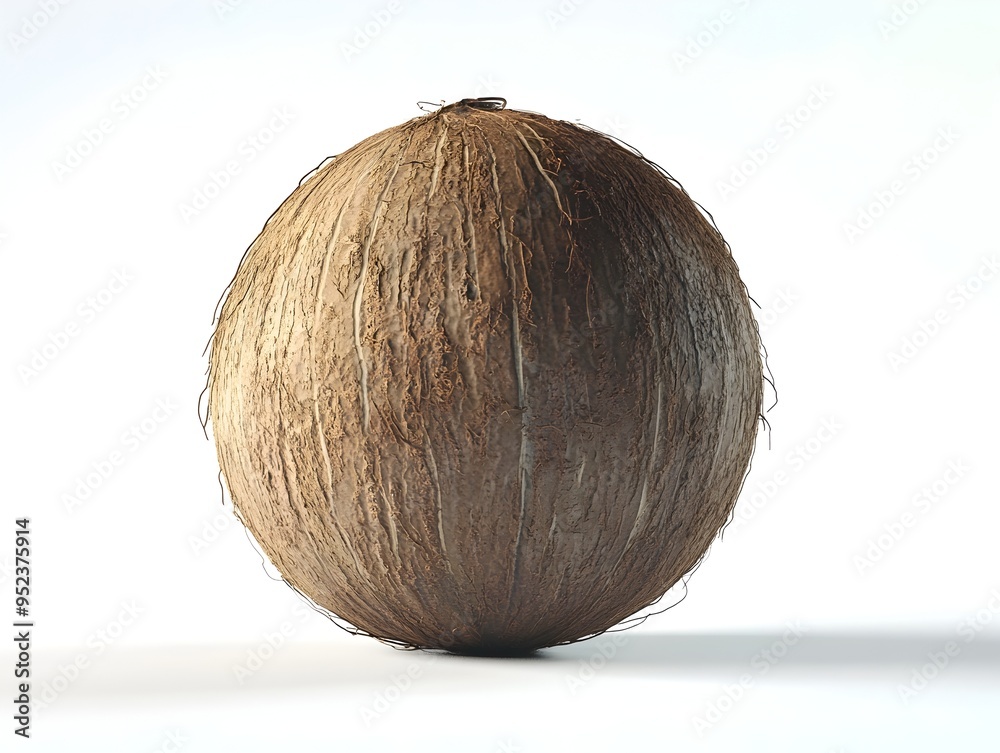 Whole Coconut on Clean White Background   Detailed Product Shot in Minimal Style