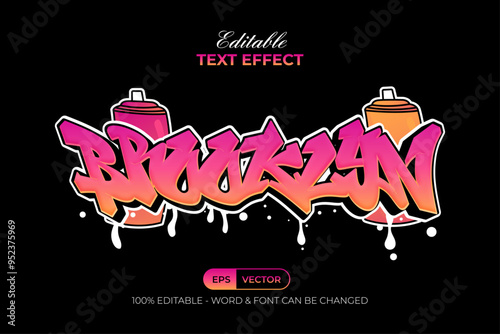 Brooklyn Text Effect Graffiti Style. Editable Text Effect.